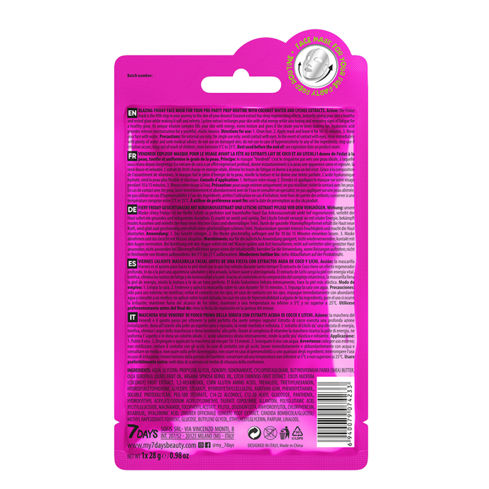 7DAYS Beauty Week Blazing Friday Sheet Mask 28g ΜΑΣΚΕΣ