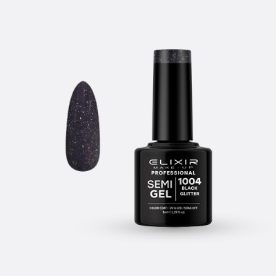 ELIXIR Ημιμόνιμο βερνίκι 8ml – #1004 (Black Glitter) 8ml